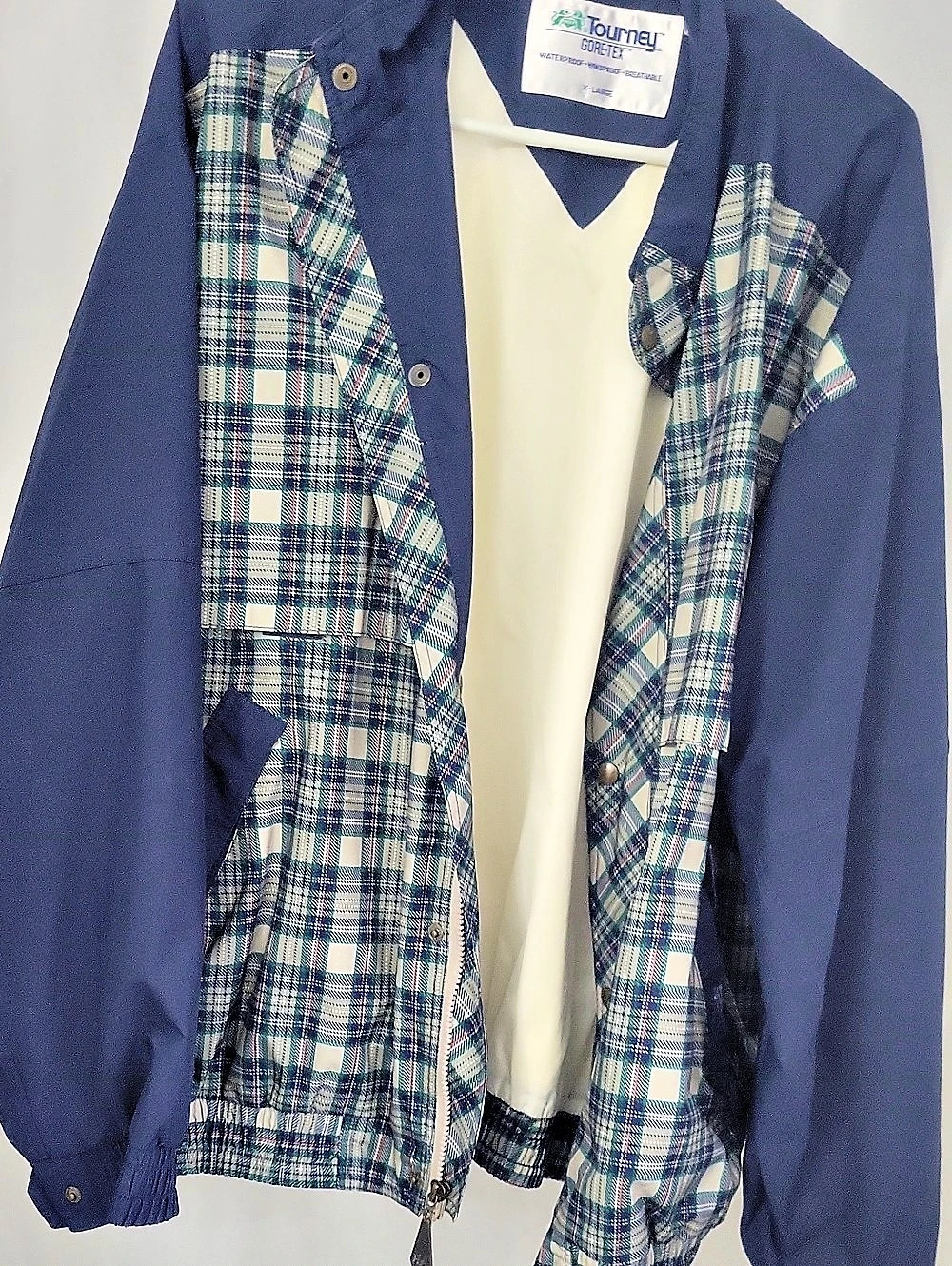 Tourney Gore-Tex Plaid Accent Windbreaker Jacket Blue & Green XL